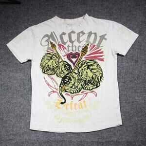 Y2K Affliction Type T Shirt Mens M White Grunge Goth Skater AOP Grunge Rare